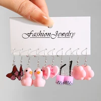 fashion personality funny pink duck butterfly earrings creative acrylic cloud peach heart earrings 5 pairsset womens jewelry