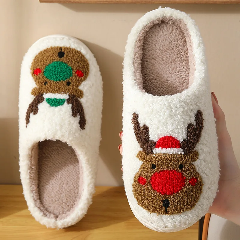 Autumn Winter Fulffy Fur Slippers Plush Fleece Flat Blue Eye Slippers Sweet Thick Soled Indoor Cotton Slippers For Couple Shoes