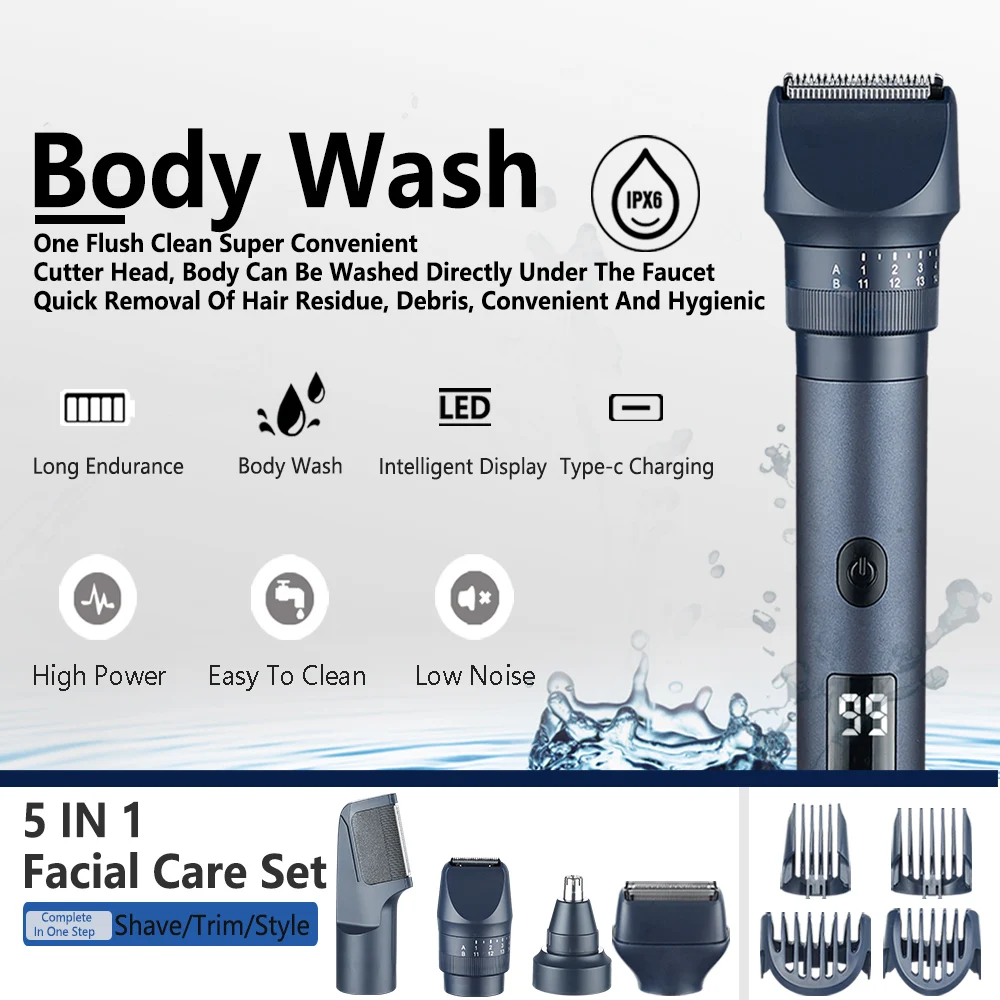 WAHFOX 5-в-1 мужская машинка для стрижки волос с комбинированными лезвиями