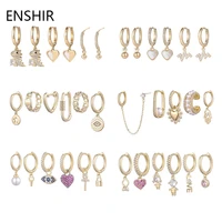 enshir gold color 6 piece earrings set for women love heart zircon hoop earrings set jewelry gifts
