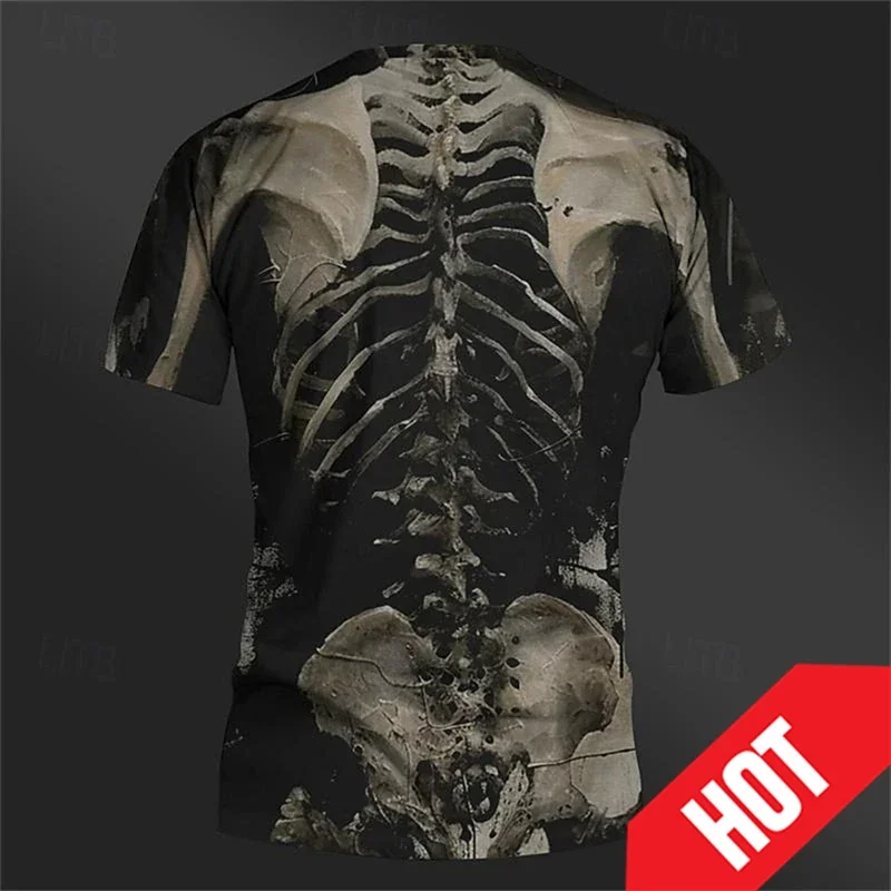Череп Скелет Ретро Винтаж 3D Футболка с принтом Мужская спортивная футболка для