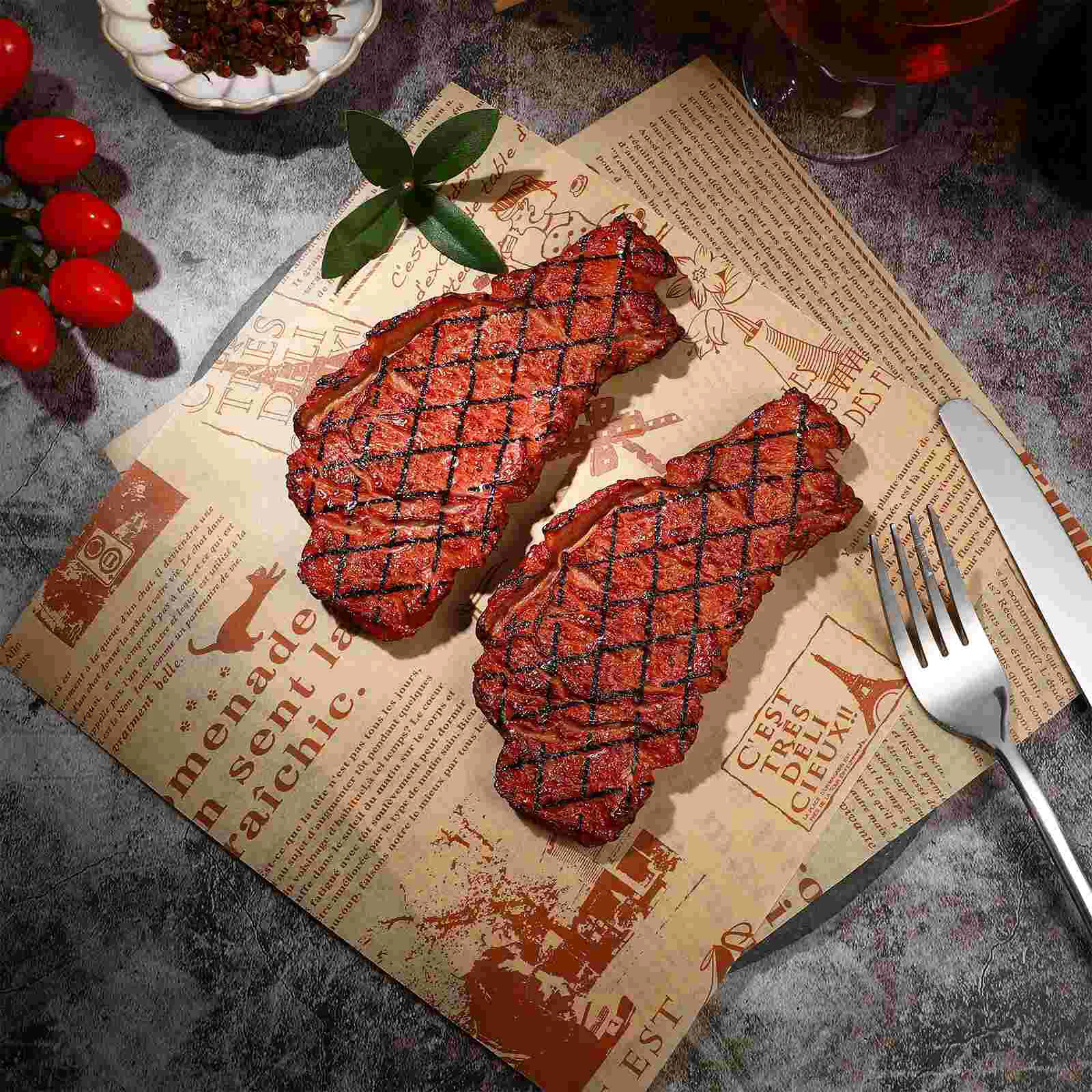 

2 Pcs Artificial Fake Steak Props Simulation Food Fake Cooked Roast Beef Meat Kitchen Display Photography Props