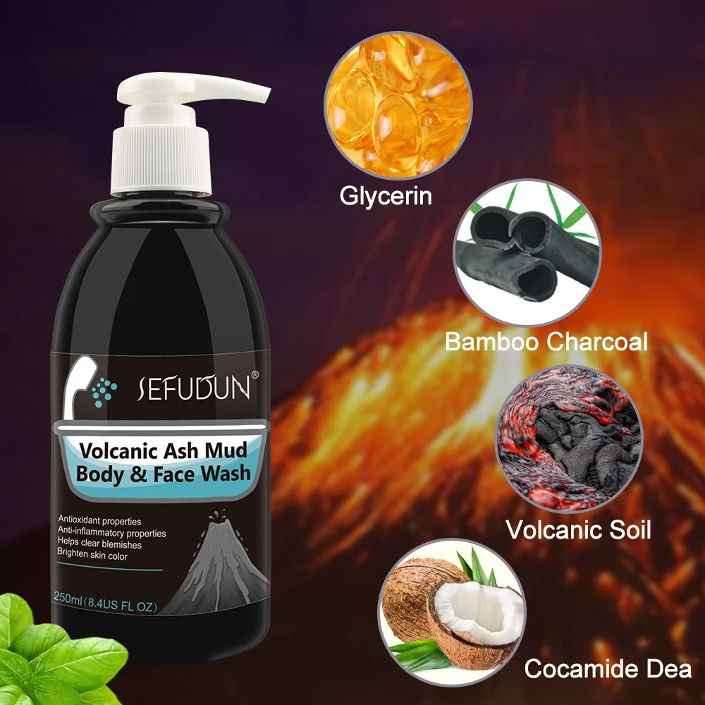 SEFUDUN Volcanic Mud Shower Gel Cleansing Skin Brightening White And Darkening Rejuvenating Moisturizing Shower Cream 250ml