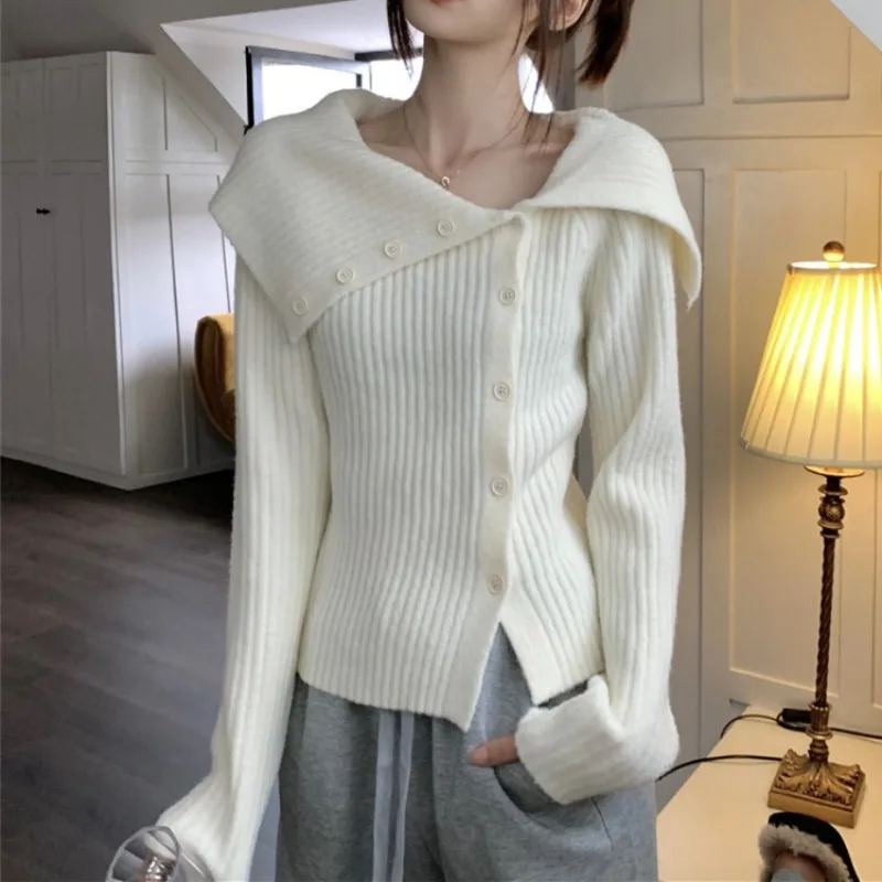 

Sexy Strapless Sweater Women Fall Winter French Style White Pink Black Chic Irregular Long Sleeve Knitted Cardigan Y2k Tops Coat