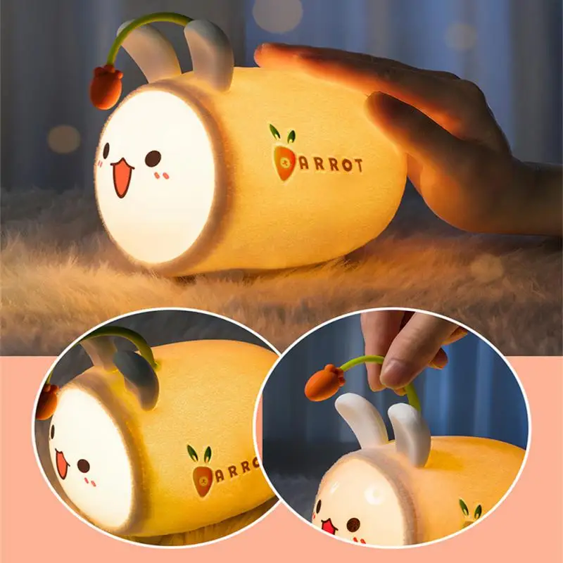 Mengle Rabbit Fabric Night Light Home Decor Gift Child Cute Animal Cartoon Nightlight For Baby Kids Room Bedside Decorative