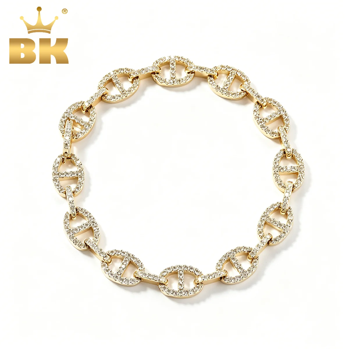 Фото Ожерелье-цепочка TBTK Iced Out в форме свиного носа, полностью инкрустированное кубическим цирконием, с звеньями в форме кофейных зерен, хип-хоп чокер для мужчин и женщин, рэперские украшения №1