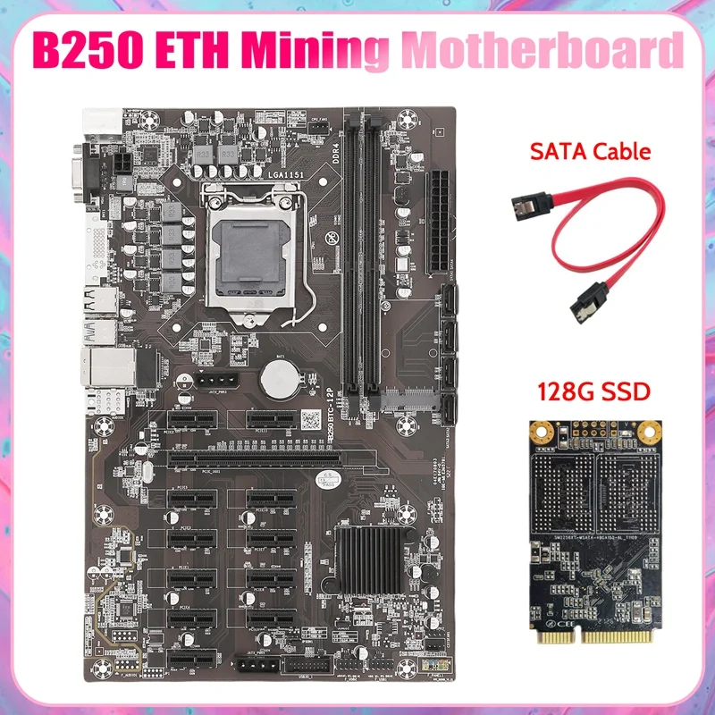 

Материнская плата B250B ETH для майнинга + 128G MSATA SSD + кабель SATA LGA1151 DDR4 12x, слот для графической карты SATA3.0 USB3.0 для майнинга BTC