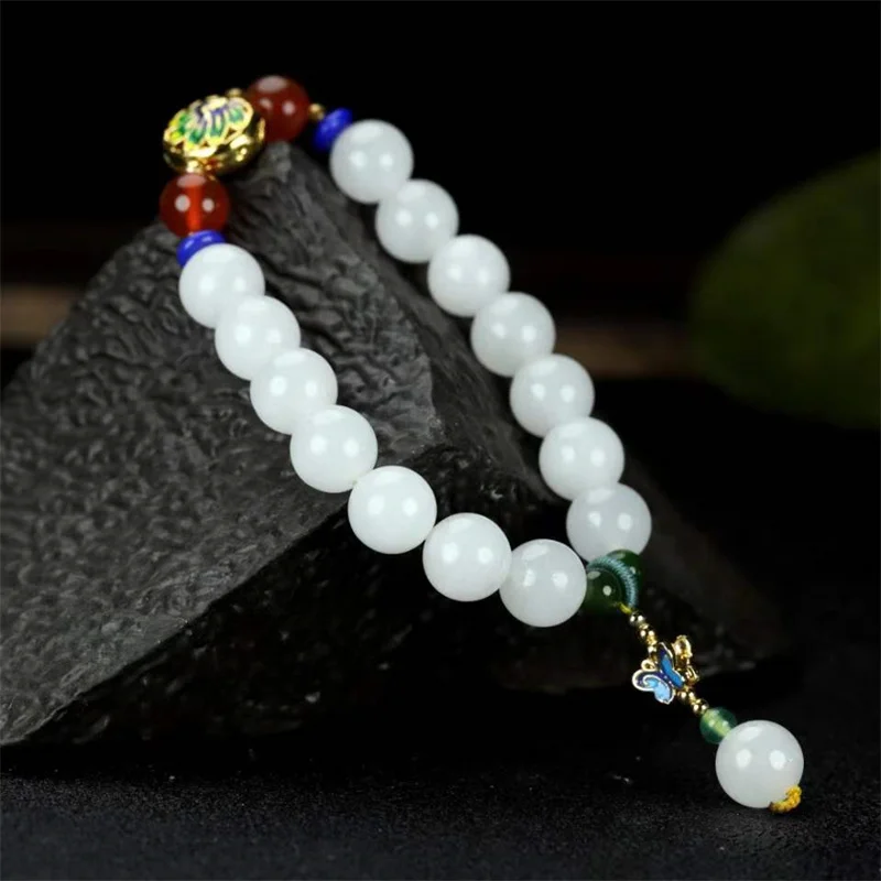 

Горячая Распродажа натуральный ручной вырез Baranglet перегородчатый белый нефритовый Круглый 10 мм браслет из бисера модные ювелирные изделия ...