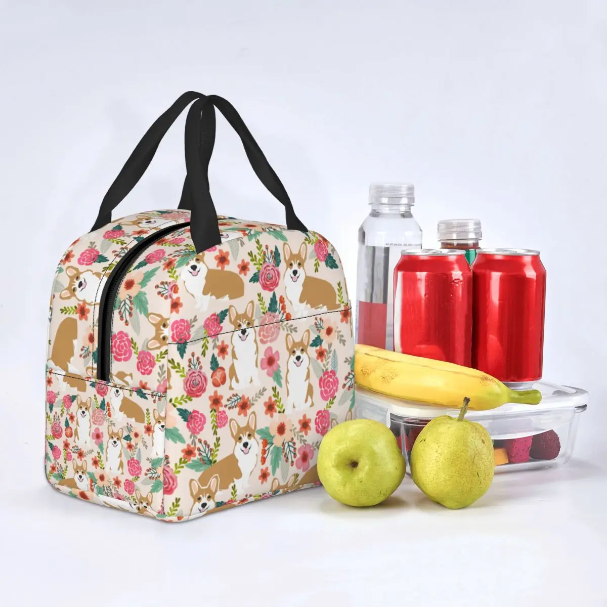 Welsh Corgi Dog Lunch Bag Portable Insulated Canvas Cooler Animal Thermal School Lunch Box for Women Kids