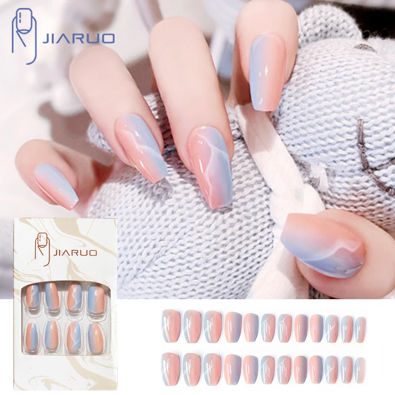 JIARUO 24PCS Long Coffin Press on Nail Art Acrylic Fake Nails Y2k with Desig False Full Cover Artificial Tip Manicure Tool |