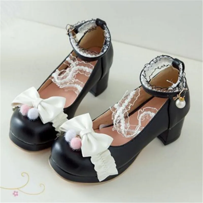 

Floral Girls Shoes White Wedding Fashion Lace Up Thick Heel Children Pink Pumps 2022 Spring