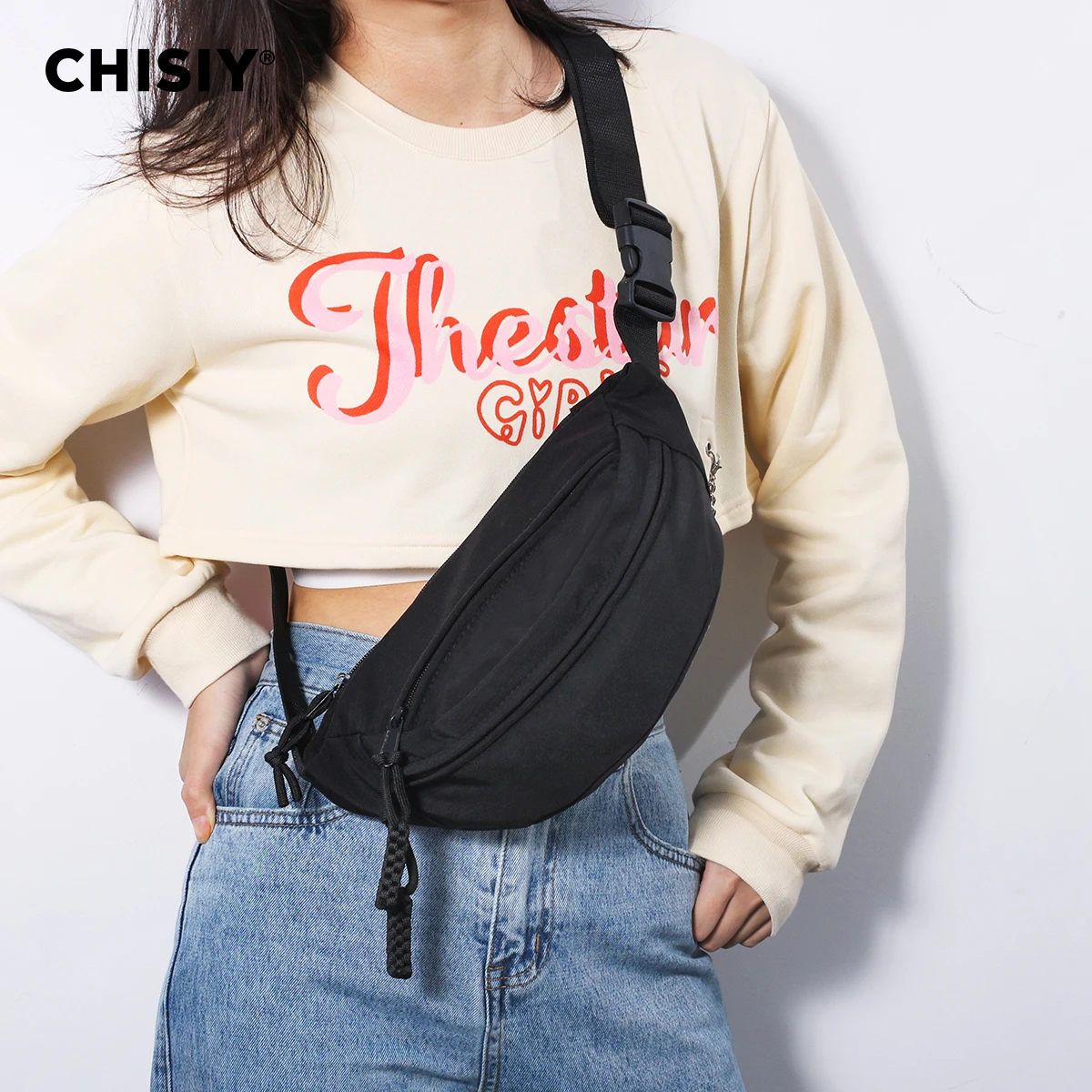 Оригинальная Черная Тканая Одноцветная Нагрудная Сумка Ручной Работы CHISIY С