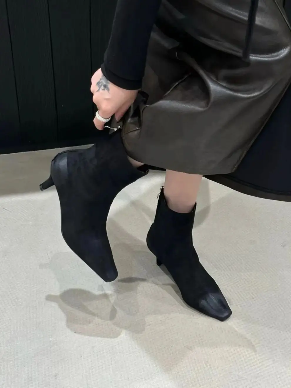 

Fashion Women Ankle Boots Chelsea Sock Booties Black Khaki Back Zipper Winter Autumn Short Botas Thin Mid Heels Sexy Party Pumps