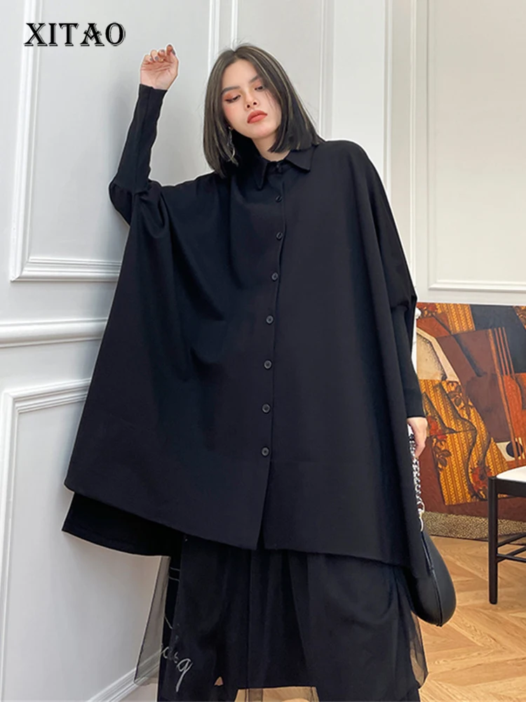 

XITAO Single Breast Dress Full Sleeve Pocket Small Fresh Black Goddess Fan Casual Style Loose Minority Dress Top WLD11090