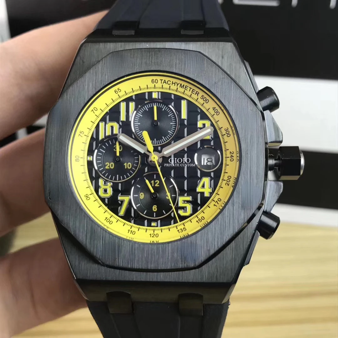 

Мужские черные резиновые часы автоматические механические синие красные