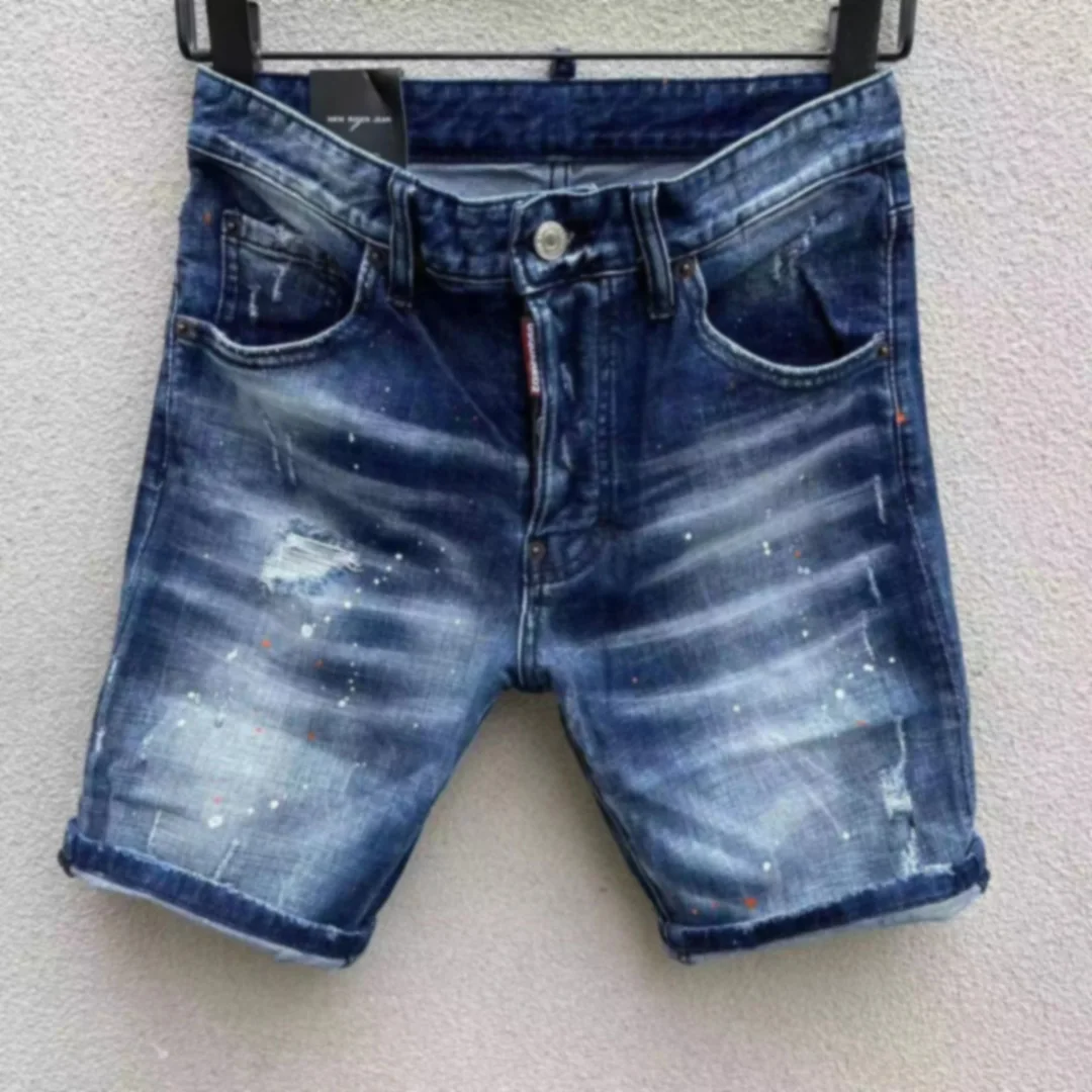 2023 Spring D2 Jeans Men's Fashion Wash Hole Patch Irregular Car Thread Denim Shorts Capris
