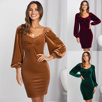 fashion womens elegant long lantern sleeve mini dress solid color square neck casual party dress for spring autumn