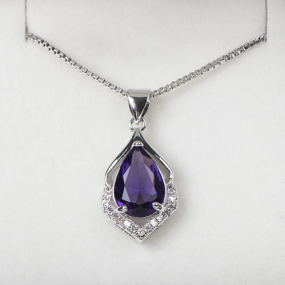 

2022 Fashion Elegant Water Drop Shaped Pendant Amethyst Necklace for Women Temperament Gemstone Silver 925 Jewelry Weddings Gift