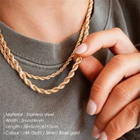 3mm4mm stainless steel gold plated twist chain necklace for women vintage chain choker necklaces fashion aesthetic jewelry gift