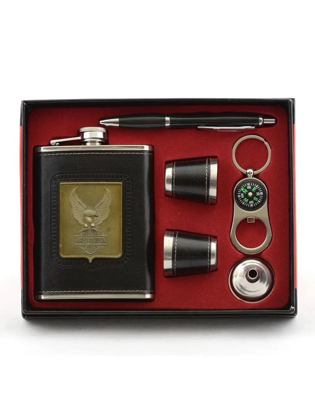 

Leather Plated Drink Flasks Seti Shot Bardaklı With Compass Pen