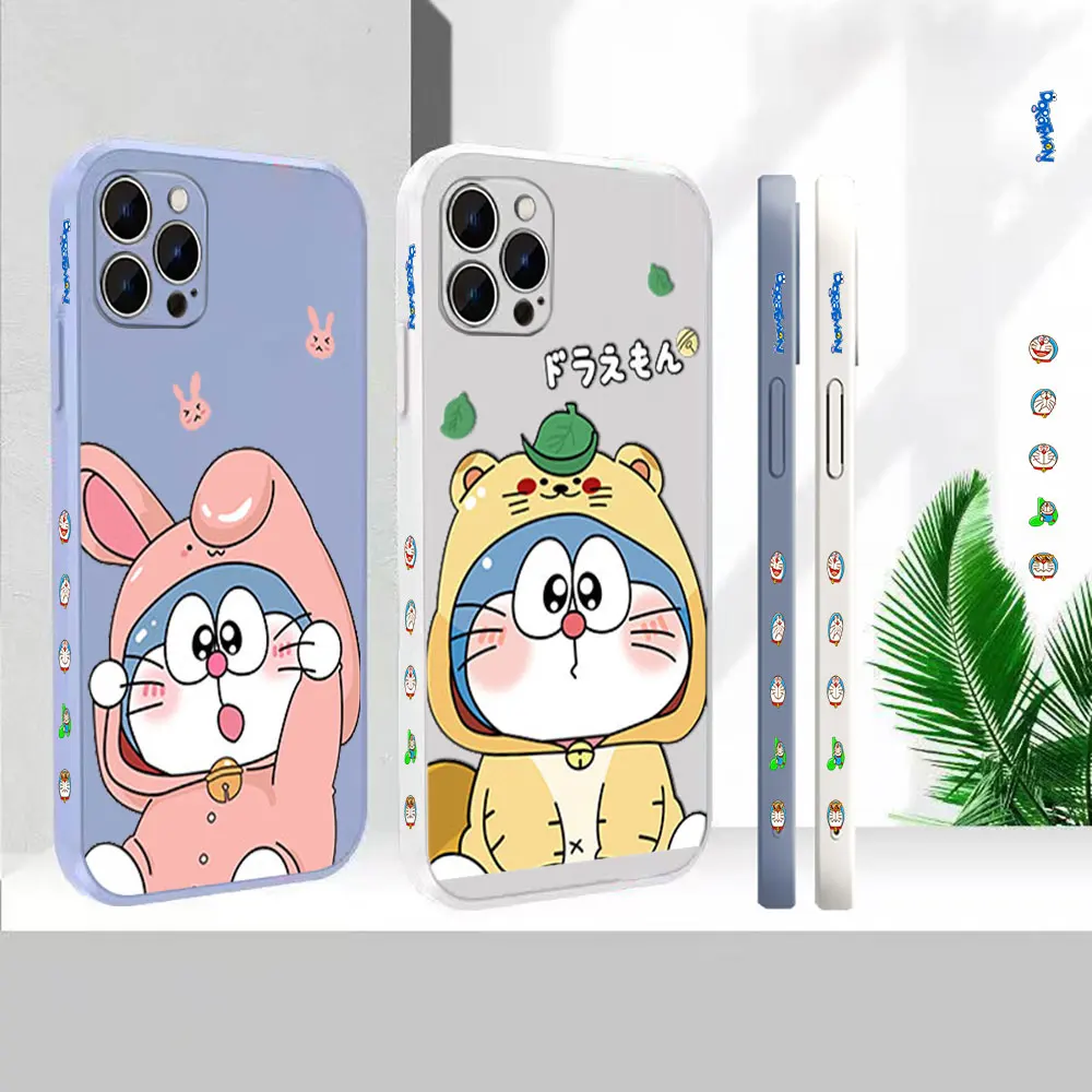 

Liquid Silicone Cover For Apple iPhone 14 13 12 11 Pro Max Mini 7 8 X XS XR SE Plus Cute D-Doraemon Anime Phone Case Funda Cqoue