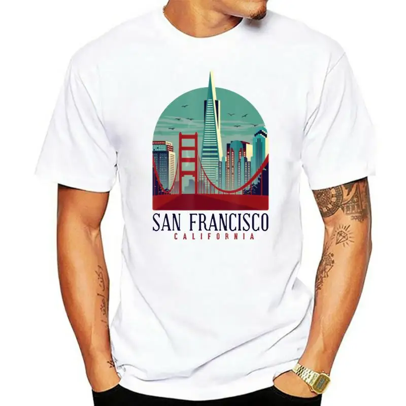 

Футболка для мужчин с изображением моста золотых ворот, Сан-Франциско, Sf, California Skyline, США, размер... Бесплатная доставка, топы, футболки
