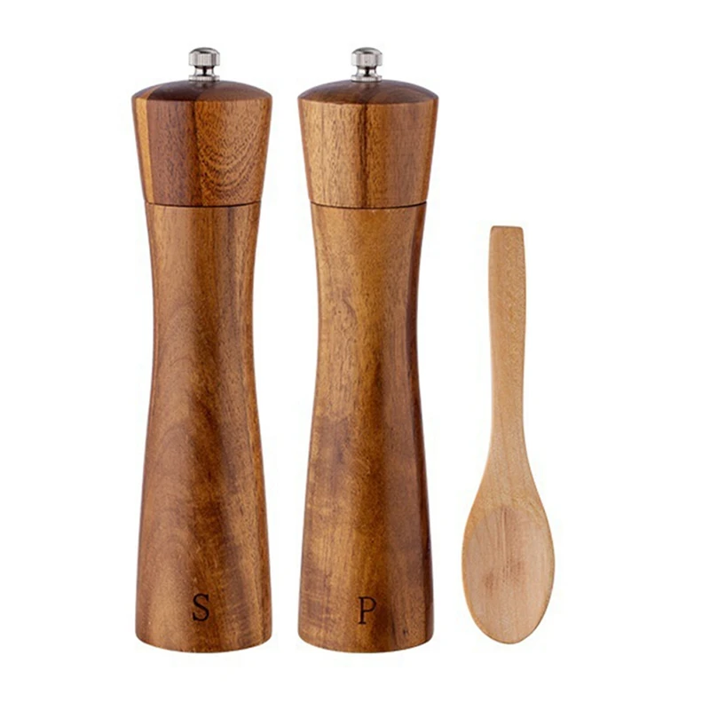 

Мельницы для соли и перца, набор деревянных мельниц для соли и перца с деревянной ложкой, регулируемая керамическая мельница для приготовления пищи и сервировки