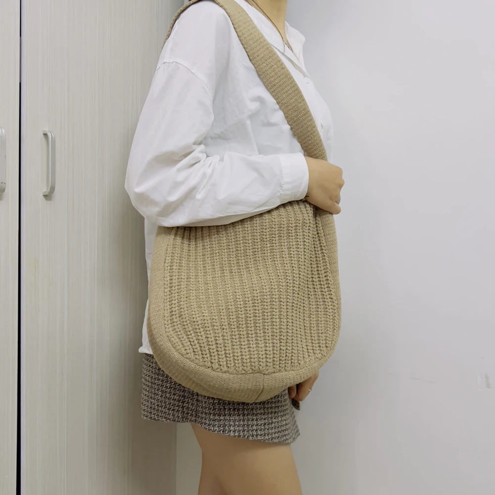 

Модная женская сумка-тоут в стиле ретро, сумка-шоппер на плечо, дизайнерские сумки большой вместимости, Осенние вязаные сумки для покупок с ...