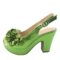 floral sandals for women runway designer pumps heels 2022 new arrivals green leather shoes women block heels chunky shoes heel