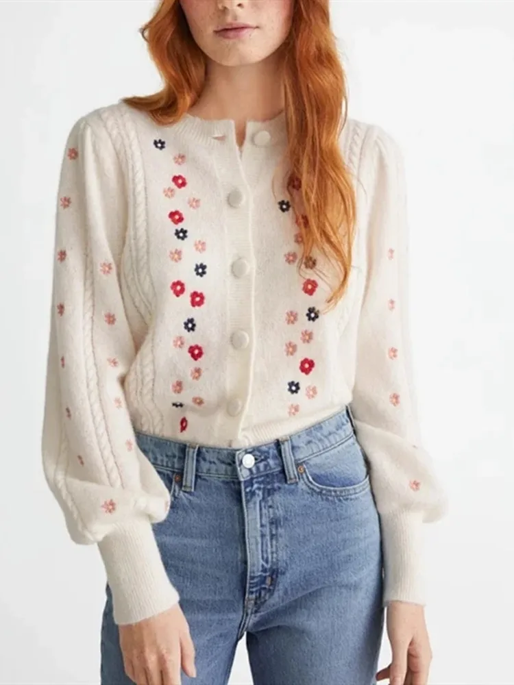 

Women Sweet Floral Embroidery Sweater Single Breasted Long Sleeve Jumper Female Knitted Cardigan 2022 Spring new