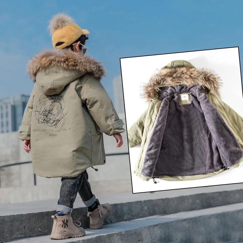 

Punk Style Boy Winter Jacket Plus Velvet Boys Jacket Boys Winter Outerwear & Coats Children Thickening Top Teenager Boys Parks