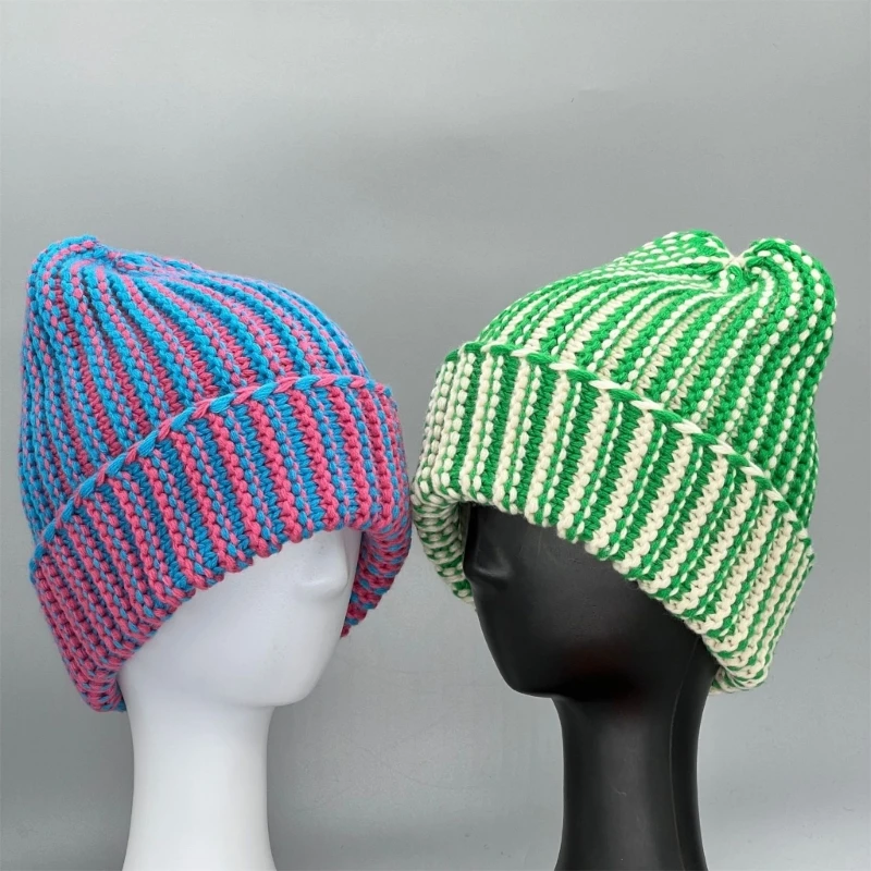 

Fashion Color Matching Striped Beanie Hat Men Women Winter Crochet Knitted Warm Cap Outdoor Sports Windproof Bonnet Skull Hat