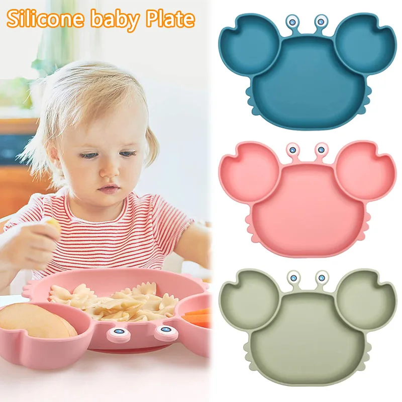 

BPA Free Silicone Baby Feeding Tableware Set with Suction Divided Plate Forks and Spoons Non-Slip Baby Dishes for Kids Utensils
