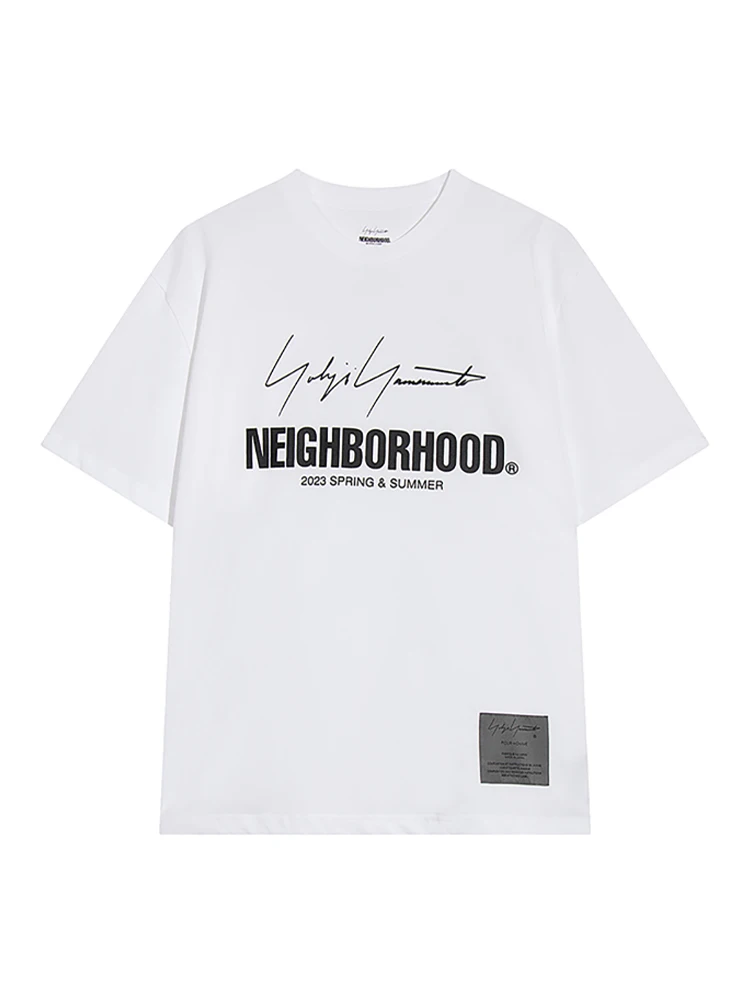 

NELGHBDRHODD 23SS Tees NBHD Co Branded Yohji Yamamoto Yaosi Signature Banner Printed Short Sleeve T-shirt for Men