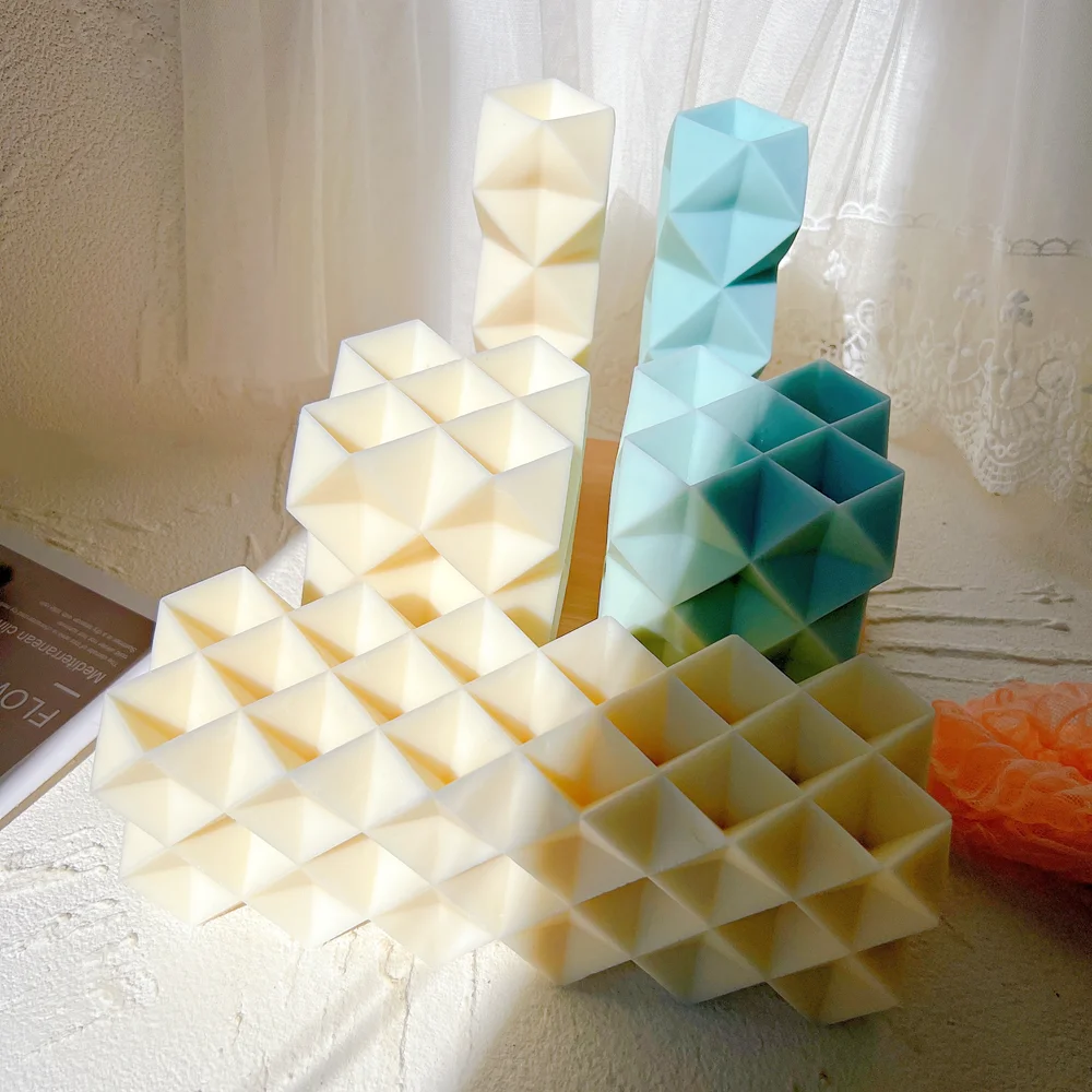 

Geometric Pillar Soy Wax Mold Diamond Cube Candle Mold Deco Art Abstract Minimalistic Rubik's Cube Silicone Mould