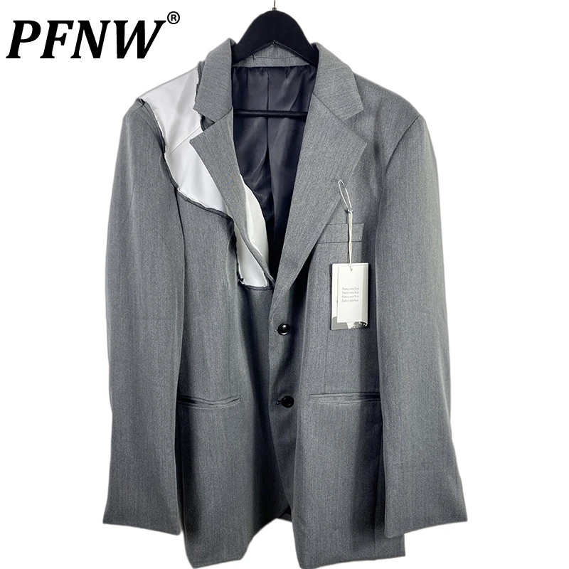 

PFNW Spring Autumn Men's Fashion Patch Splicing Deconstruction Suit Leisure Techwear Button Handsome Lapel Blazers Coat 12A8348