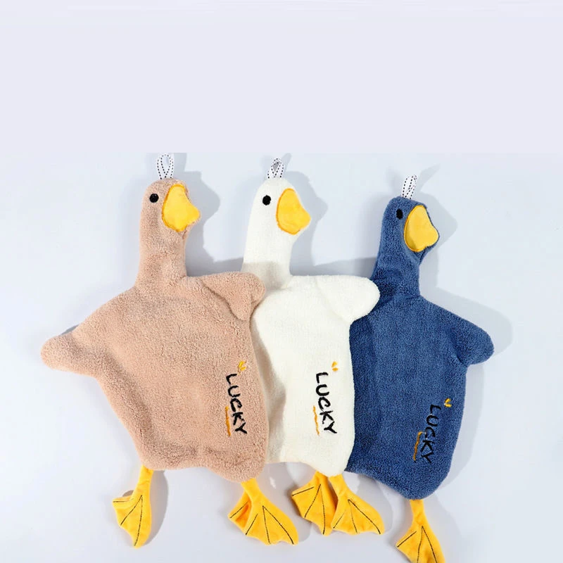 

Creative Hand Towels Kitchen Bathroom Hand Cartoon Duck Modeling Hanging Loops Quick Dry Soft Absorbent Microfiber Towels