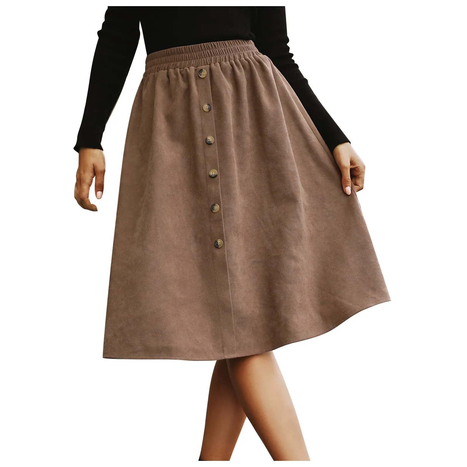 

Women's Button Big Swing A Line Casual Elastic Waist Skirt Dresses Work