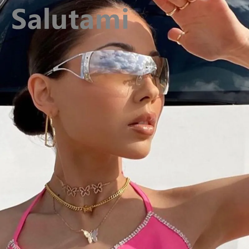 

Wholesale One Piece Y2k Sunglasses For Women Ne Fashion Rectangle Rimless Sun Glasses Female Hip Hop Star Eyewear Men Shades