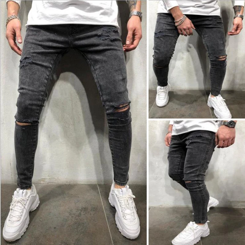 Summer Men's Clothing Men Black Ripped Jeans Casual Hip Hop Youth Firmranch Pants Biker Jogger Male Skinny Jeans Pants 2022 New
