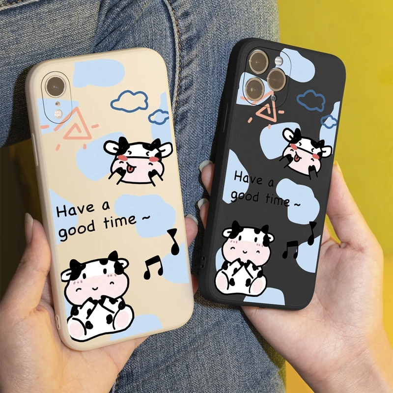 

Cartoon Happy milk cow Phone Case for iPhone 13 12 Pro Max 13 Mini 11 Pro X XR XS Max 8 7 Plus SE2 Case Soft Silicone Cover