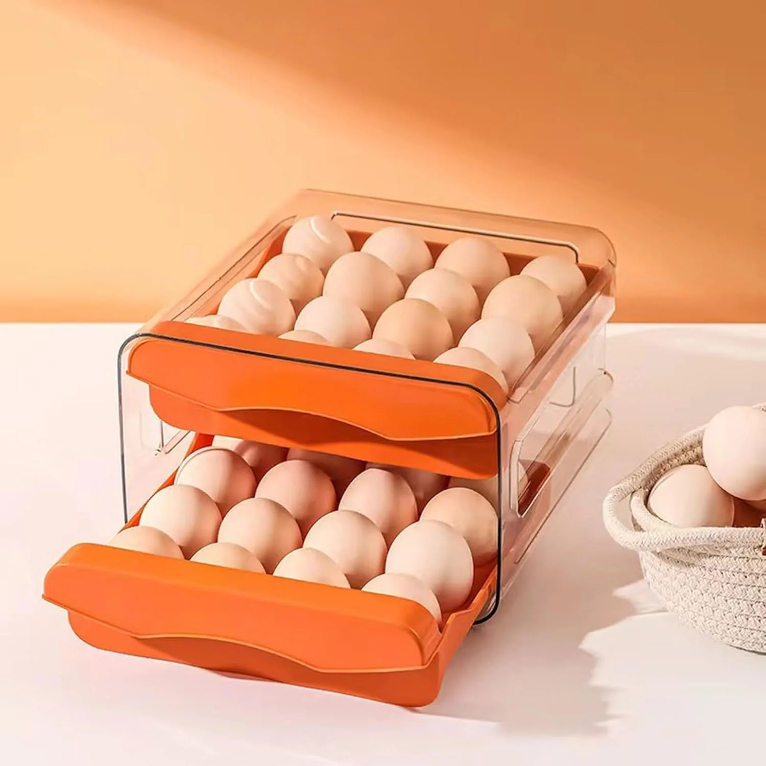 Egg Case Refrigerator Organizer Double Layers Transparent 32 Grids Large Capacity Food Grade Pull Out Drawer Type Stable Stac