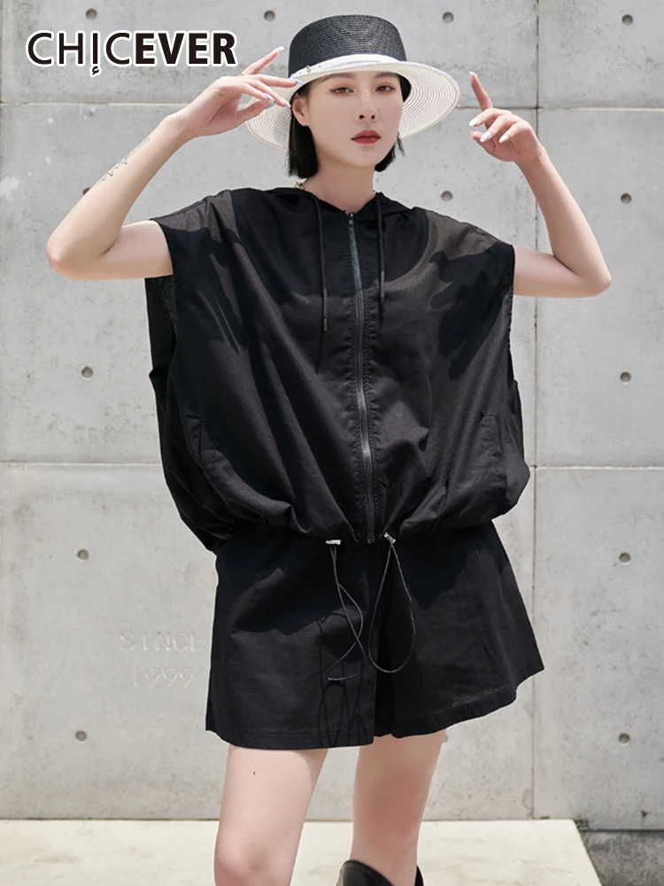 

CHICEVER Solid Casual Jackets For Women Lapel Short Sleeve Zipper Casual Style Jacket Female Spring Fashion Clothing 2022 Summer