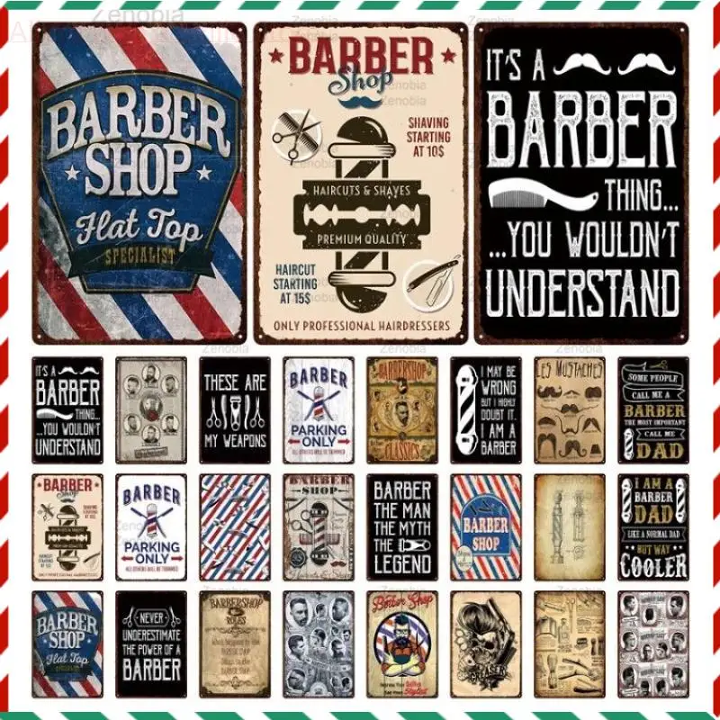 

Vintage Barber Shop Metal Signs Barbershop Poster Bar Pub Retro Plaque Haircut and Shave Beard Iron Paintings Art Plates 20X30Cm
