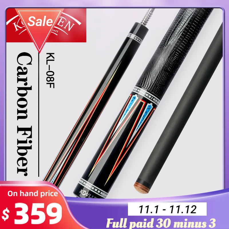 

KONLLEN Carbon Pool Cue Stick 12.6mm Carbon Fiber Shaft 3/8*8 Radial Pin Joint Leather Grip Technology Stick Handmade Cue Kits