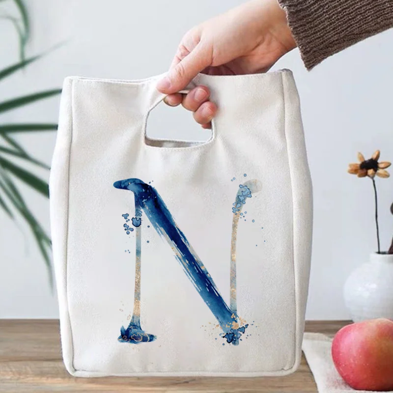 

Watercolor Alphabet A-Z Printed Personal Functional Cooler Lunch Box Portable Insulated Bento Bag Thermal Picnic Food Bags Gifts