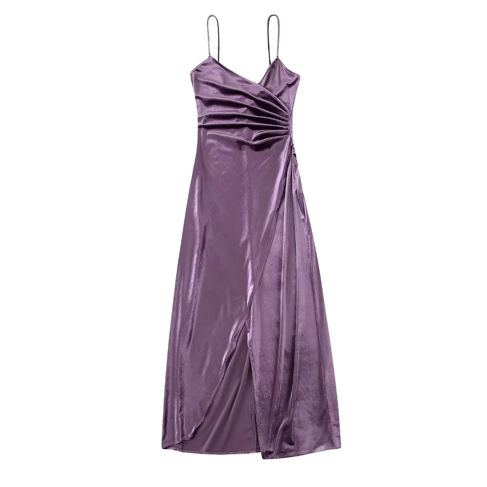

Casual Fashion Dress 2023 Summer New Purple Velvet Lingerie Style Sleeveless Halter Women Vintage Dresses Party Banquet Dresses