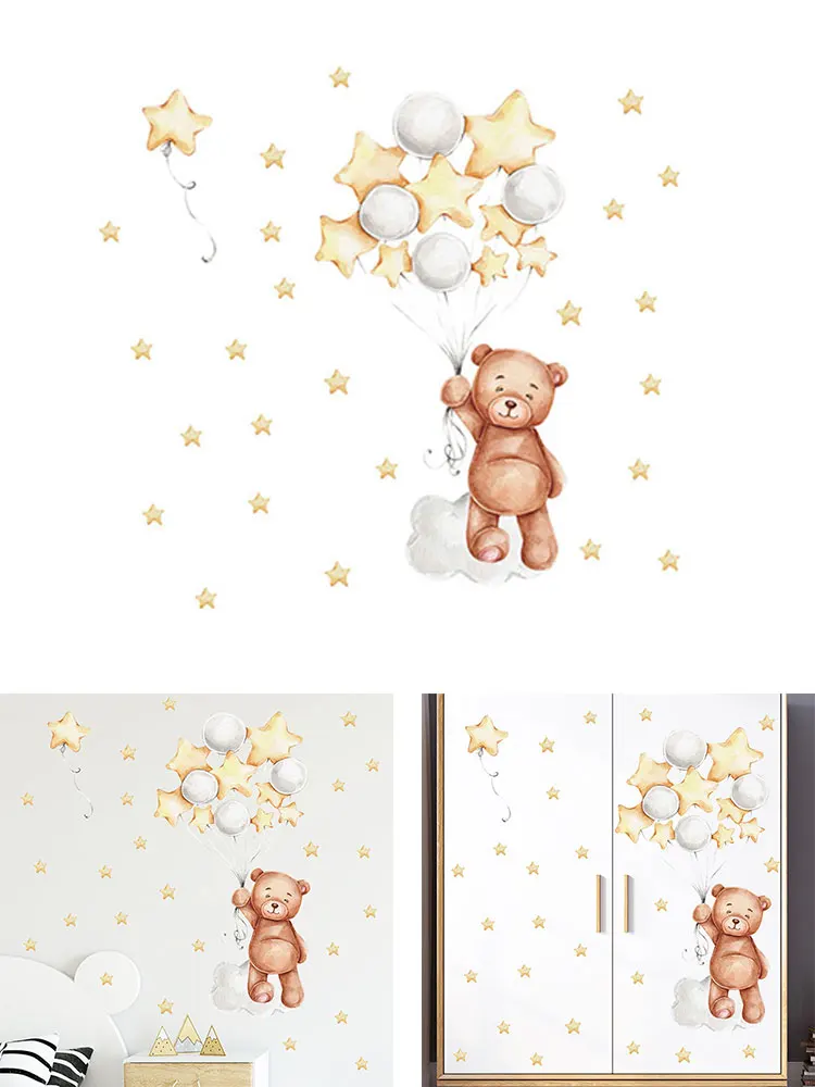 

Teddy Bear Balloons Wall Stickers For Kids Bedroom Baby Nursery Room Decoration Cartoon Anime Stickers For Children's Rooms
