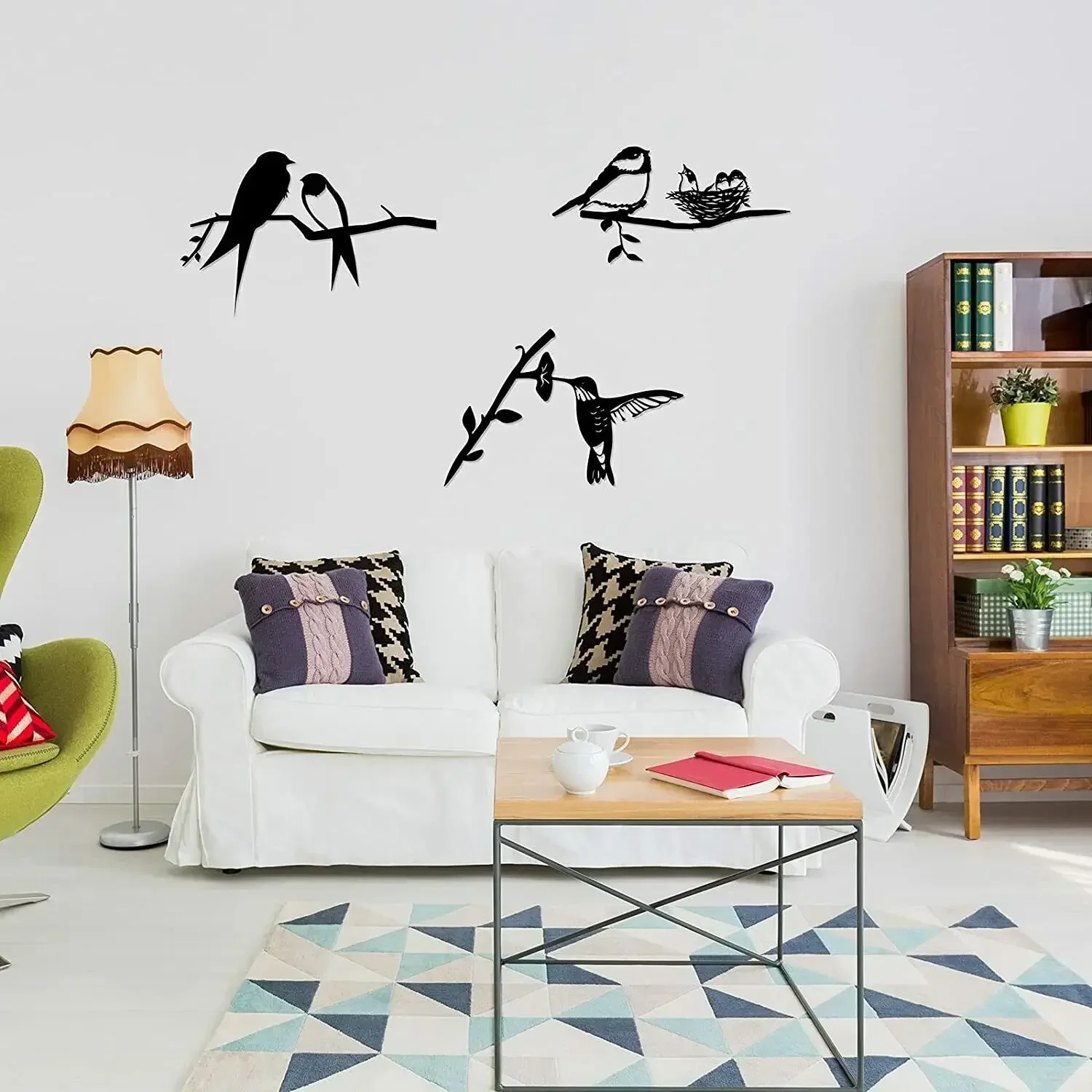 Металлическая статуэтка в виде птицы 3 шт. Настенный декор птиц на ветке для кухни