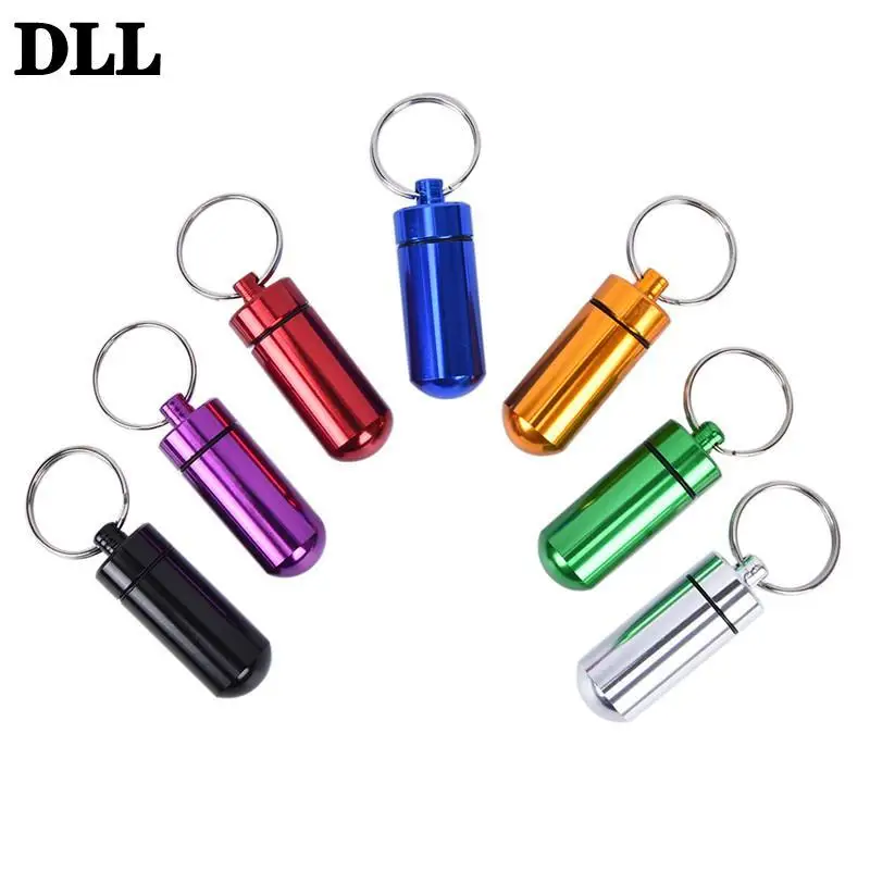 

Мини-коробка для таблеток, брелок для ключей, медицинская коробка, забота о здоровье, 1 шт., водонепроницаемый алюминиевый флакон, держатель ...